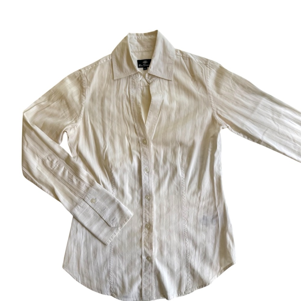 Women’s White Striped Button Down by Ben Sherman w French Cuffs Sz S
